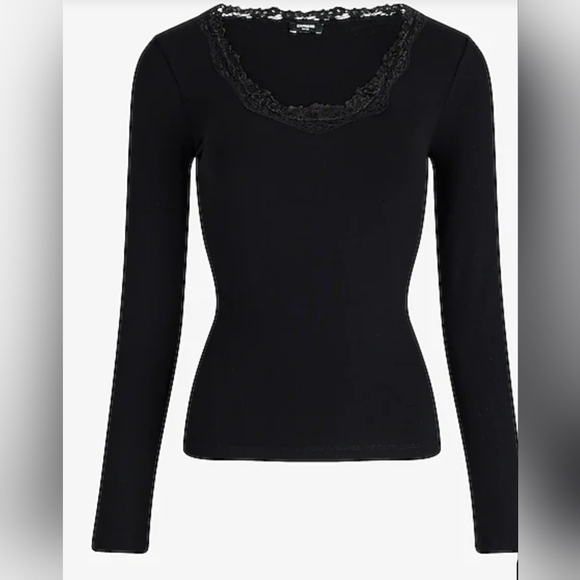 Express "HOT PINK" Lace Trim Long Sleeve Top- Ribbed - Picture 4 of 9